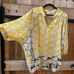Cabi “Amelia” floral yellow blouse XL